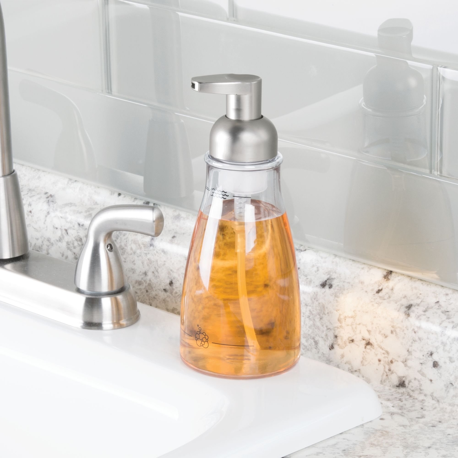 iDesign Foaming Soap Dispenser for Kitchen Bathroom Sink Vanity 3″ x 3″ x 7.5″