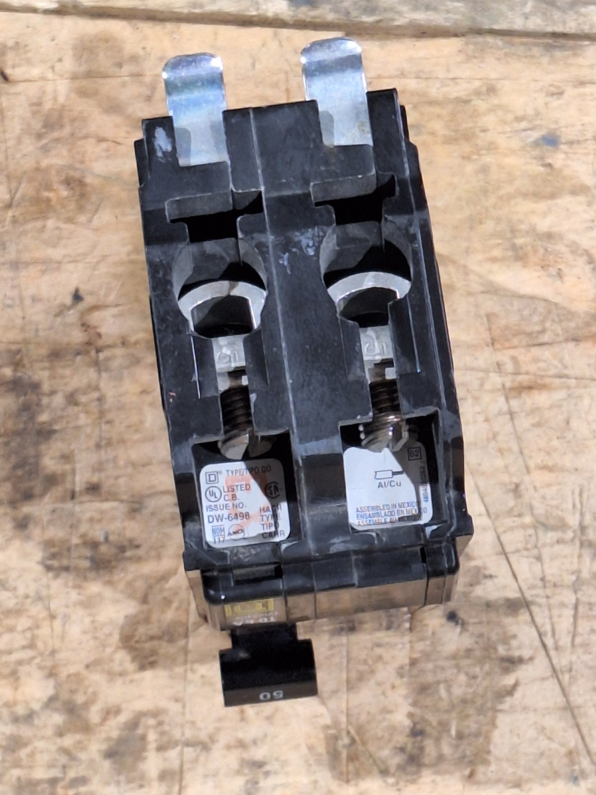 SQUARE D QO250 CIRCUIT BREAKER 50A 2P 120/240V 10 kAIC CONTINUITY TESTED