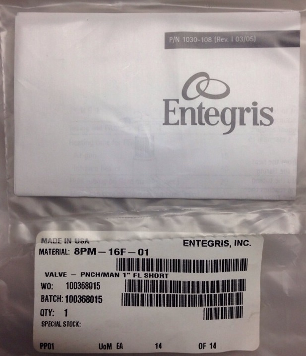 Entegris Fluoroware, 8PM16F01, 8PM-16F-01, 9435395, 100368015, LOT OF 6