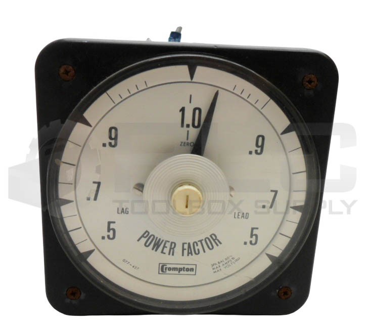 CROMPTON 077-427A-QQAD POWER FACTOR METER .5 LAG- .5 LEAD 120V 5A