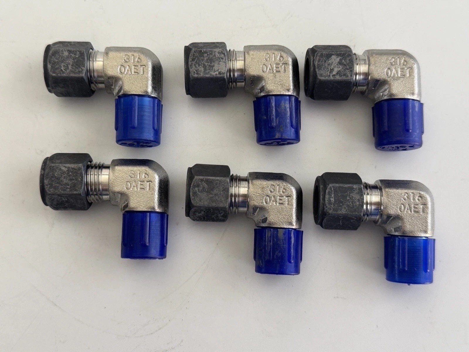 Lot of 6 Parker 316 SS OAET 3/8” Tube x 3/8” NPT Male Elbow Fittings A-LOK