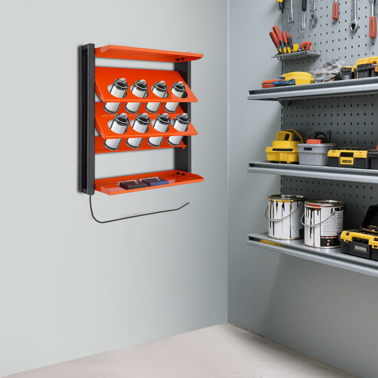 Shelf Spray Can Holder Lube Can Wall Mount Storage Rack Paint Organizer Orange