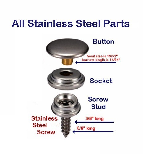 Snaps Fasteners, Buttons, Sockets & SCREW STUDS Stainless steel, Boat 20 – 3/8″