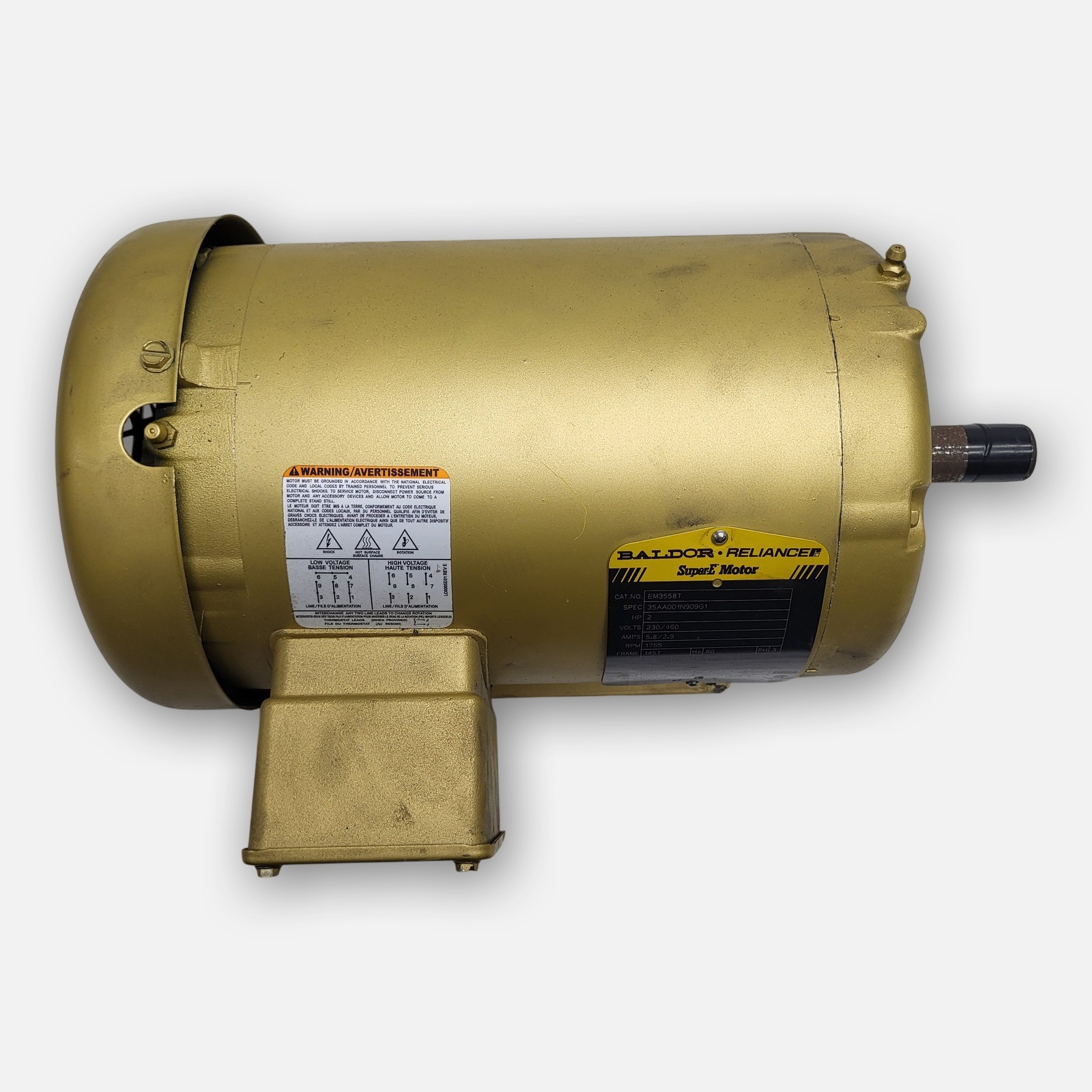 BALDOR EM3558T MOTOR 2HP 3PH 1755RPM FR: 145T Spec: 35AA001N909G1
