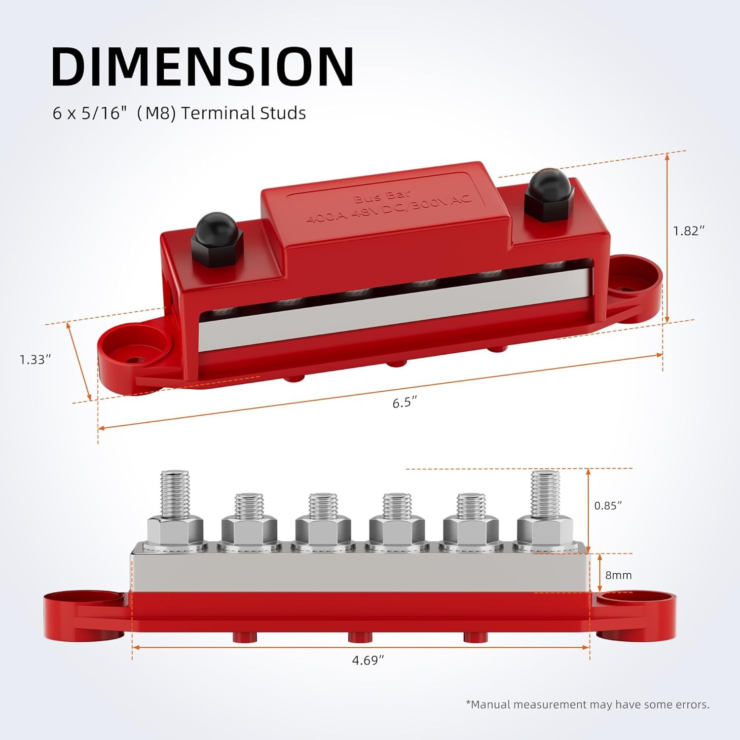 400A 12V Power Distribution Bus Bar Block with 4×5/16″ & 6x#8 Terminals Car Boat