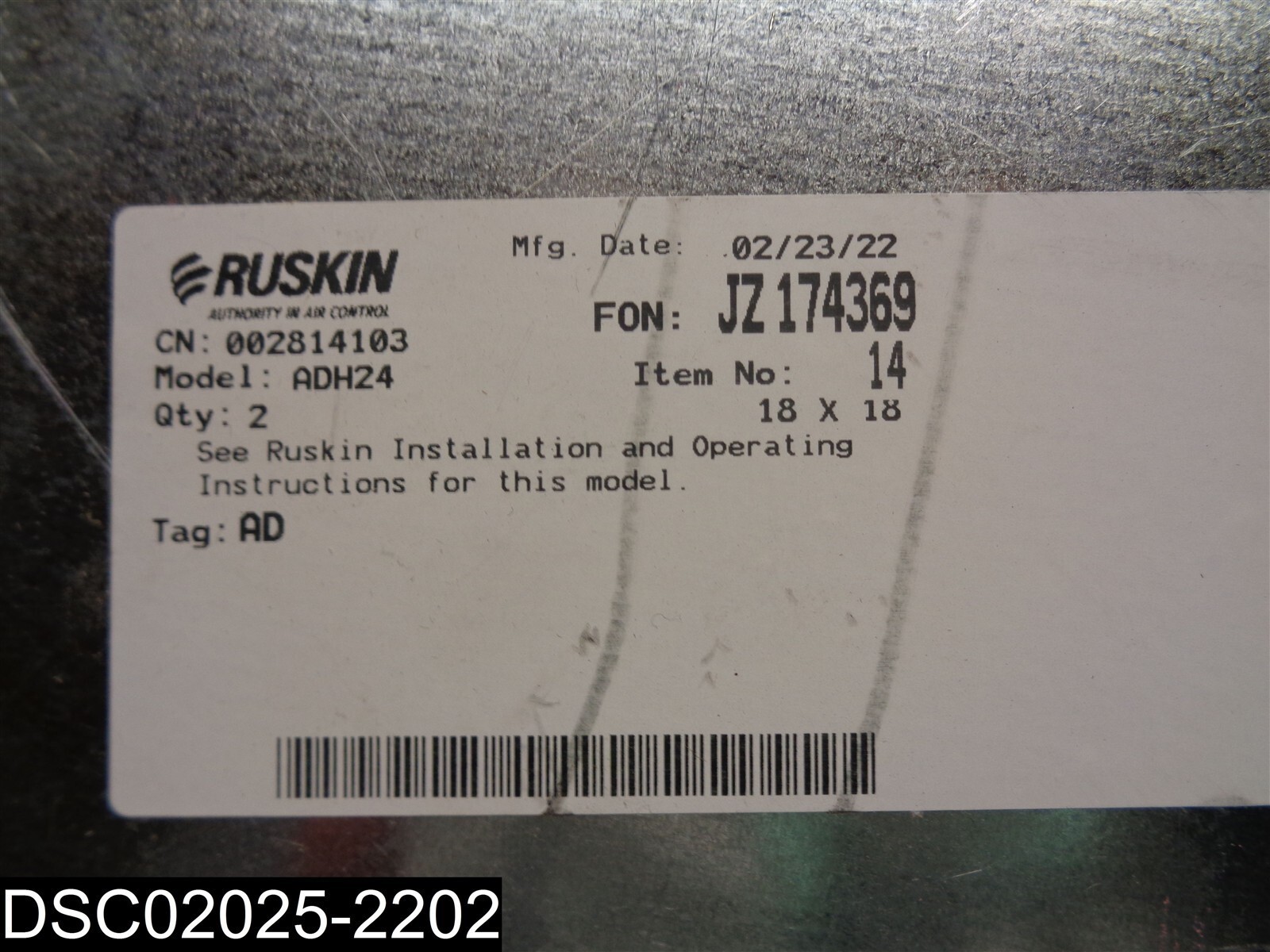 ADH24 Ruskin 002814103 18″ x 18″ Duct Access Double Cam Latch Door