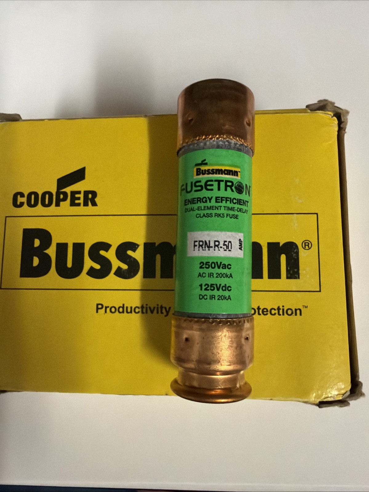 Bussmann FRN-R-50, 50 amp Time Delay Cartridge Fuse. (BOX OF 10)