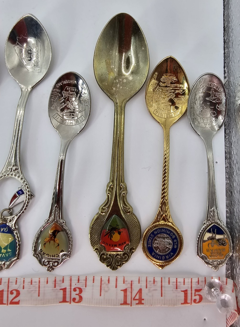 Lot of 18 Souvenir Mini Spoons-States, Places, Countries-Silver Plated, Brass