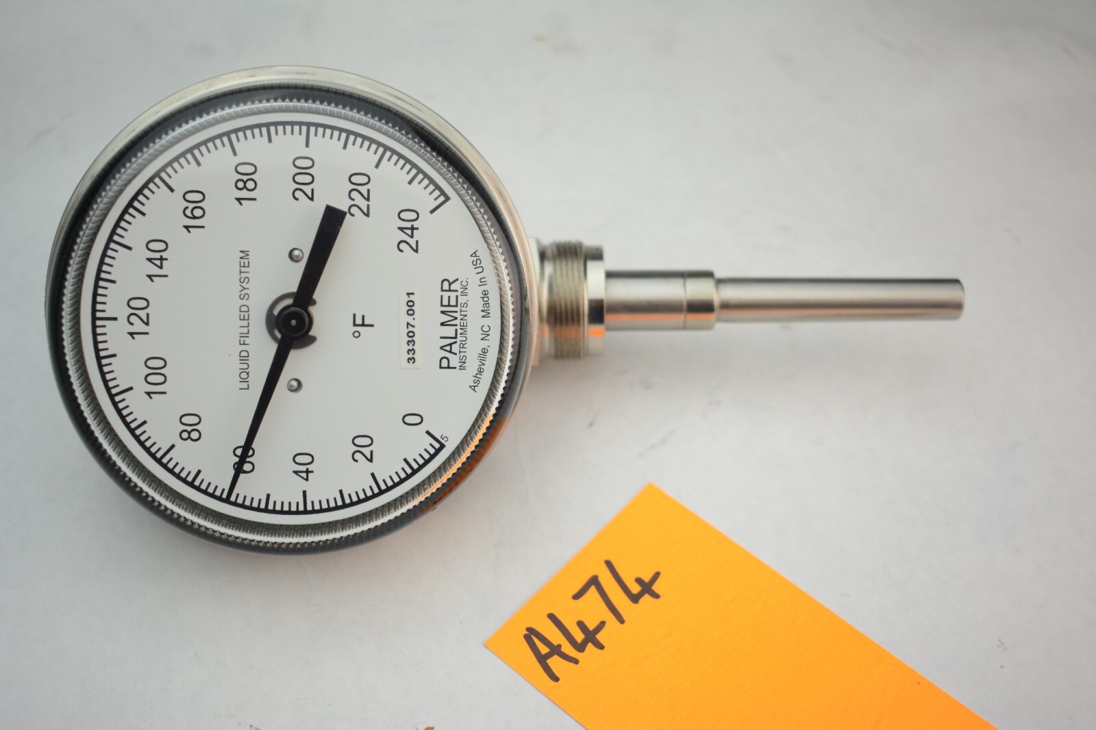 Palmer Industrial Temperature Gauge Liquid filled 0-240F Glass Face
