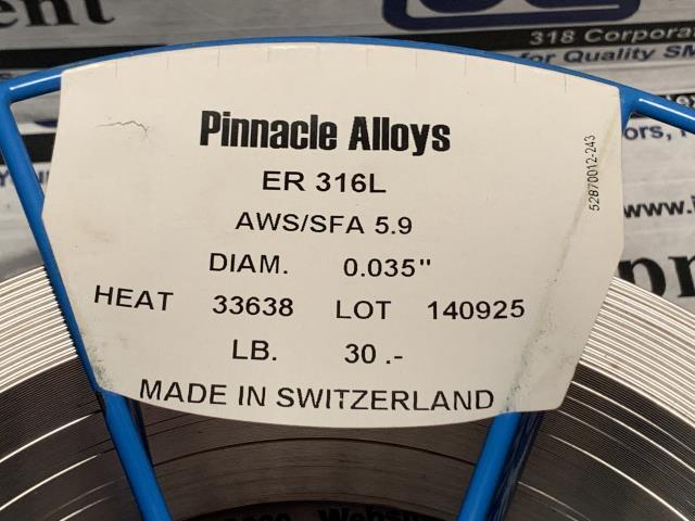 NEW Pinnacle Alloys SS MIG Welding Wire 30LB – ER316L.035 w/Warranty