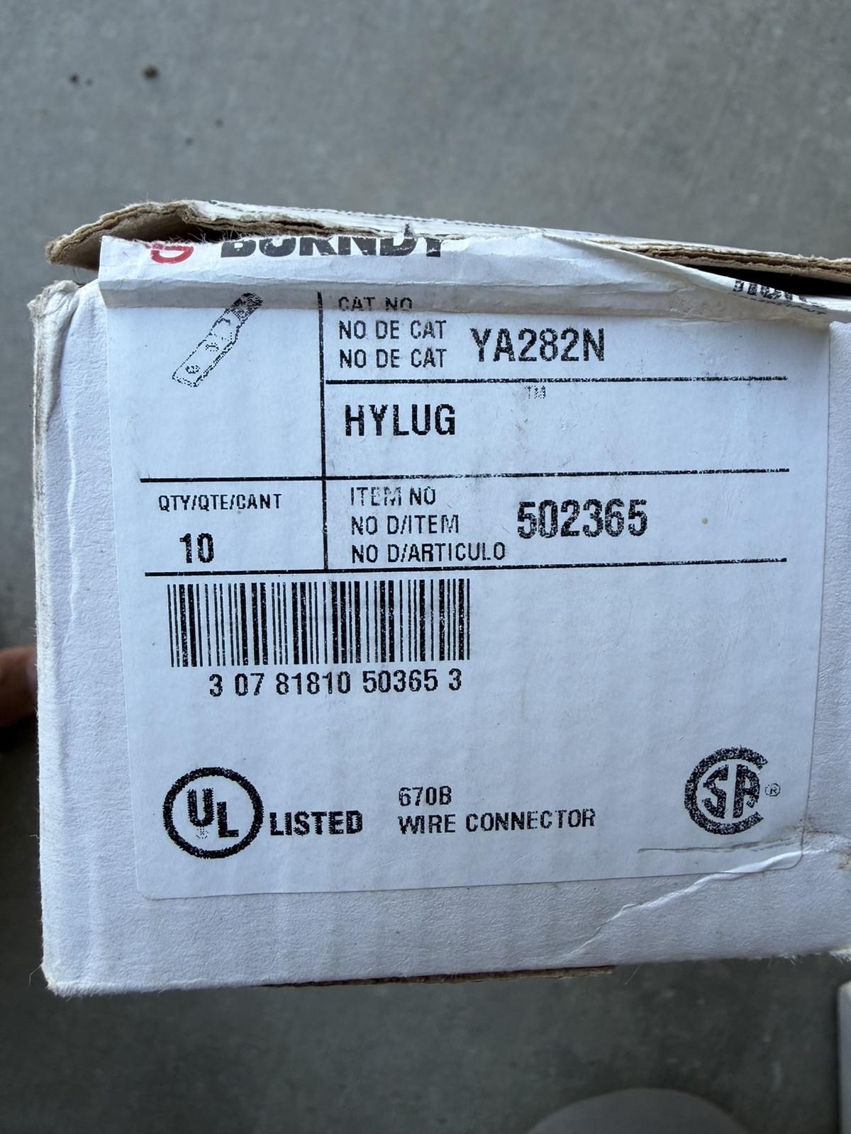 Burndy YA28-2N 4/0 AWG 2-Hole Compression Lug CU9AL N200 UL Listed
