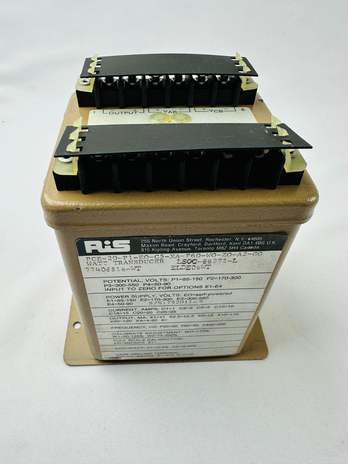 RIS PCE-20-P1-E0-C5-XA-F60-W0-Z0-A2-G0 Watt Transducer