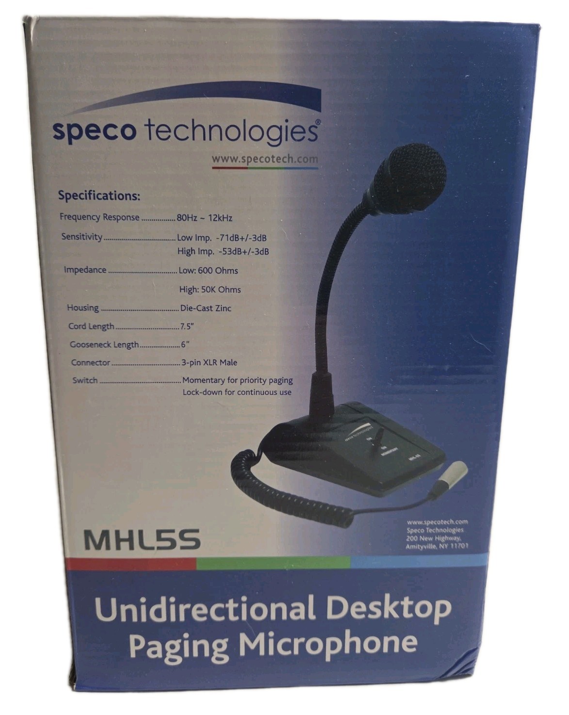SPECO TECHNOLOGIES MHL5S Tabletop Microphone,Adjustable Gooseneck