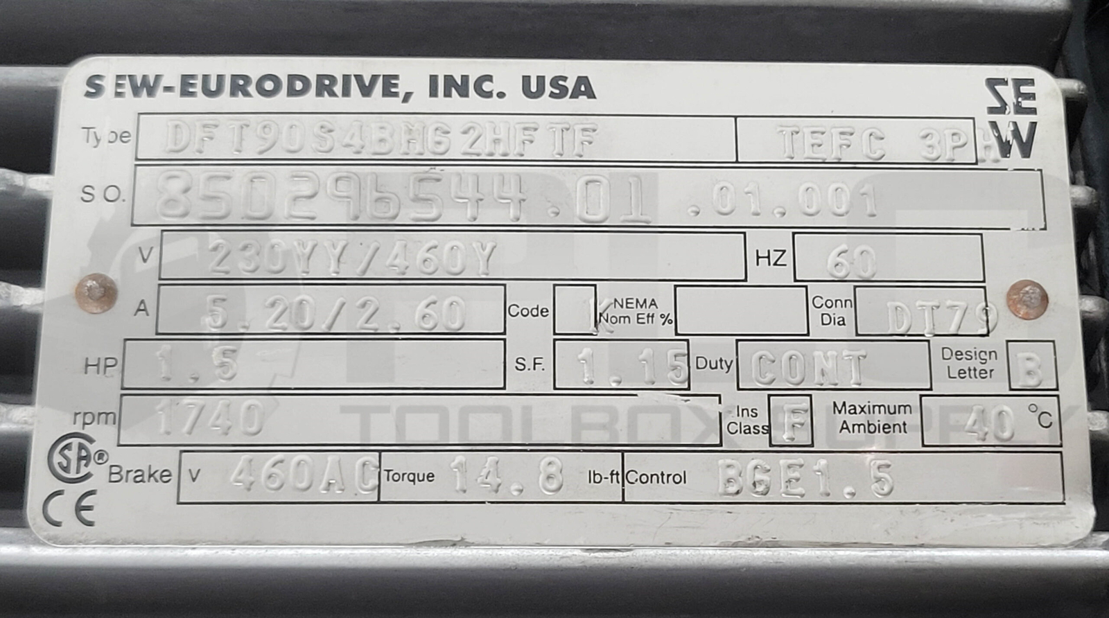 NEW SEW EURODRIVE DFT90S4BMG2HFTF W/ FA47DT90S4BMG2HFTF GEAR REDUCER 96:1
