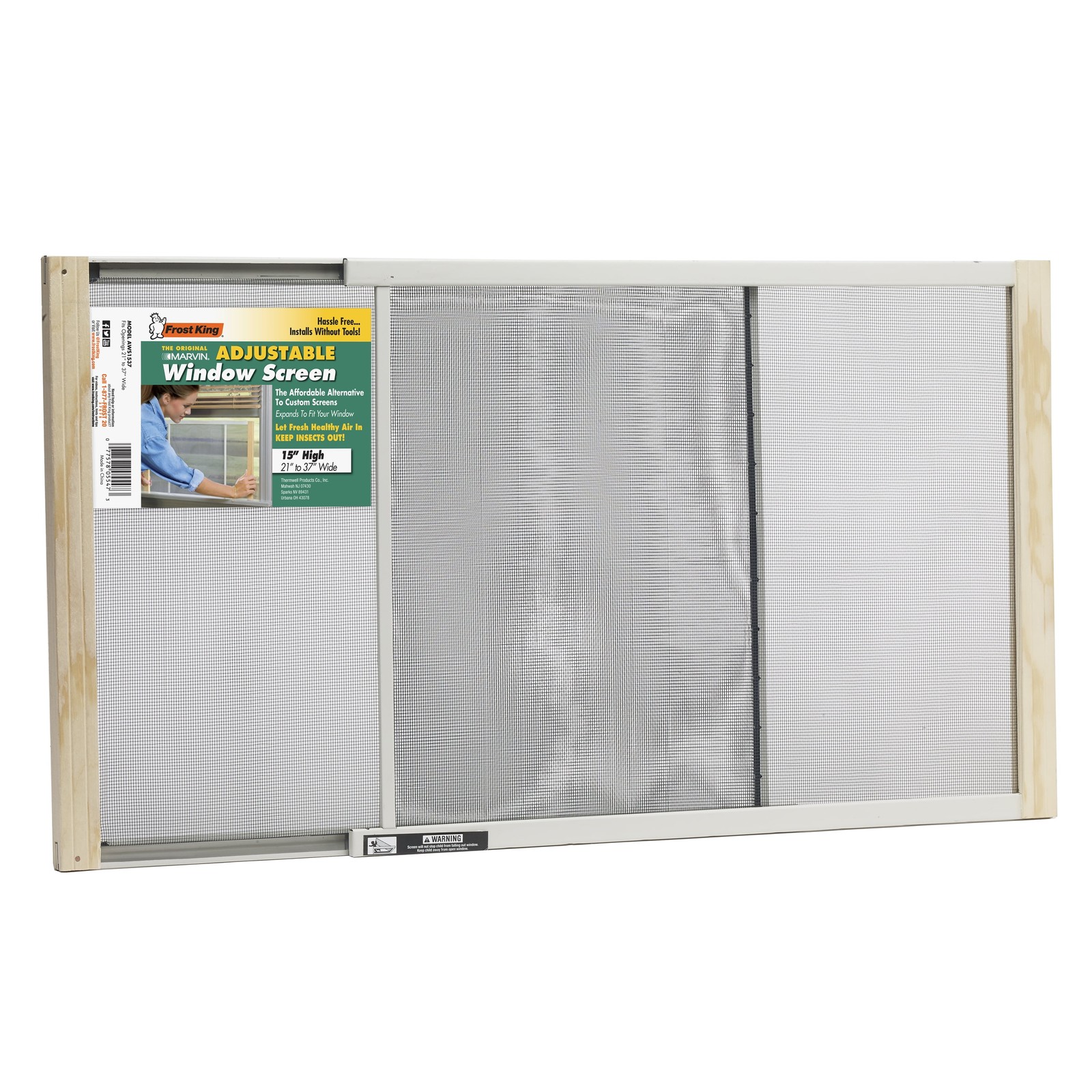 Frost King® AWS1537/6W W.B. Adjustable Window Screen 15″ High W/ Wood Frame Fits