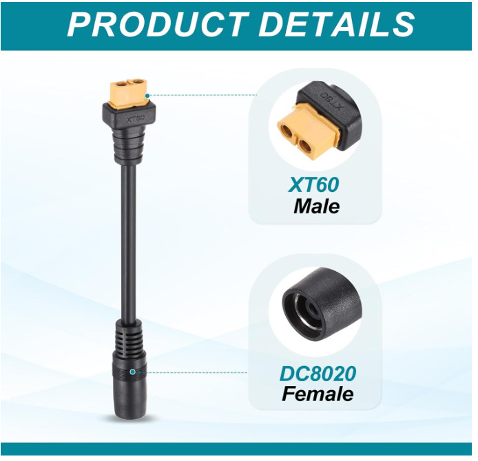 MECCANIXITY XT60 to DC8020 Adapter Cable, 20A XT60 Female to DC8020 Female Conne