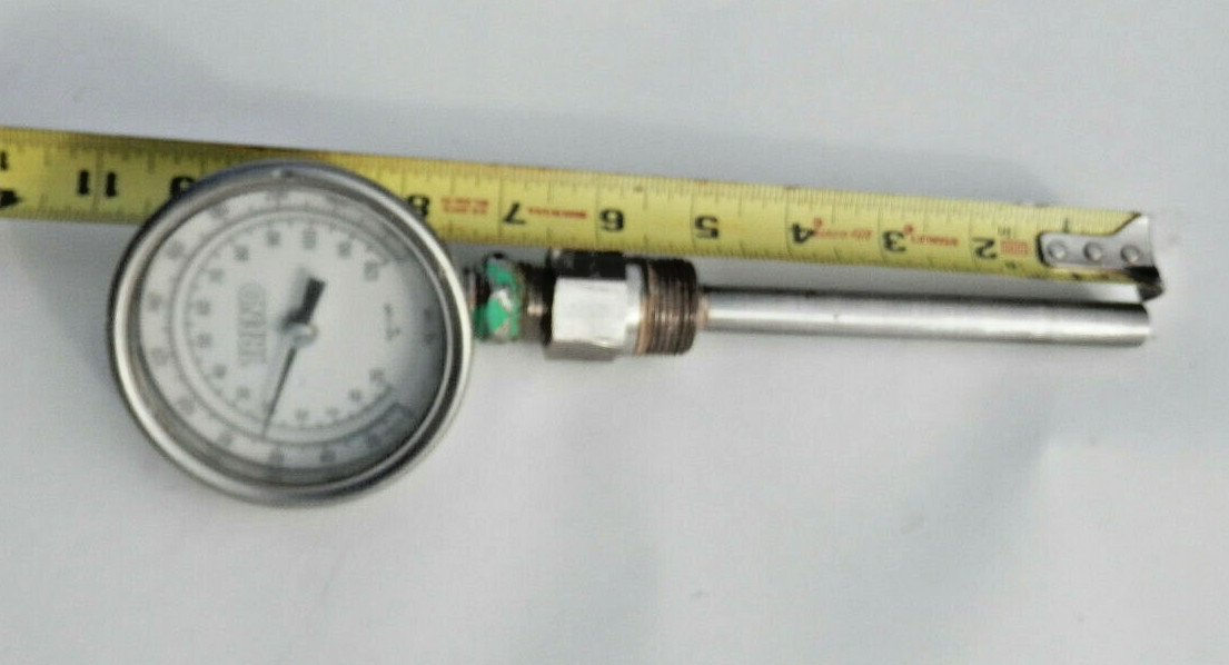 Used Trend 3″ temp Gauge 0-250 F & 6″ 302 SS Thermowell