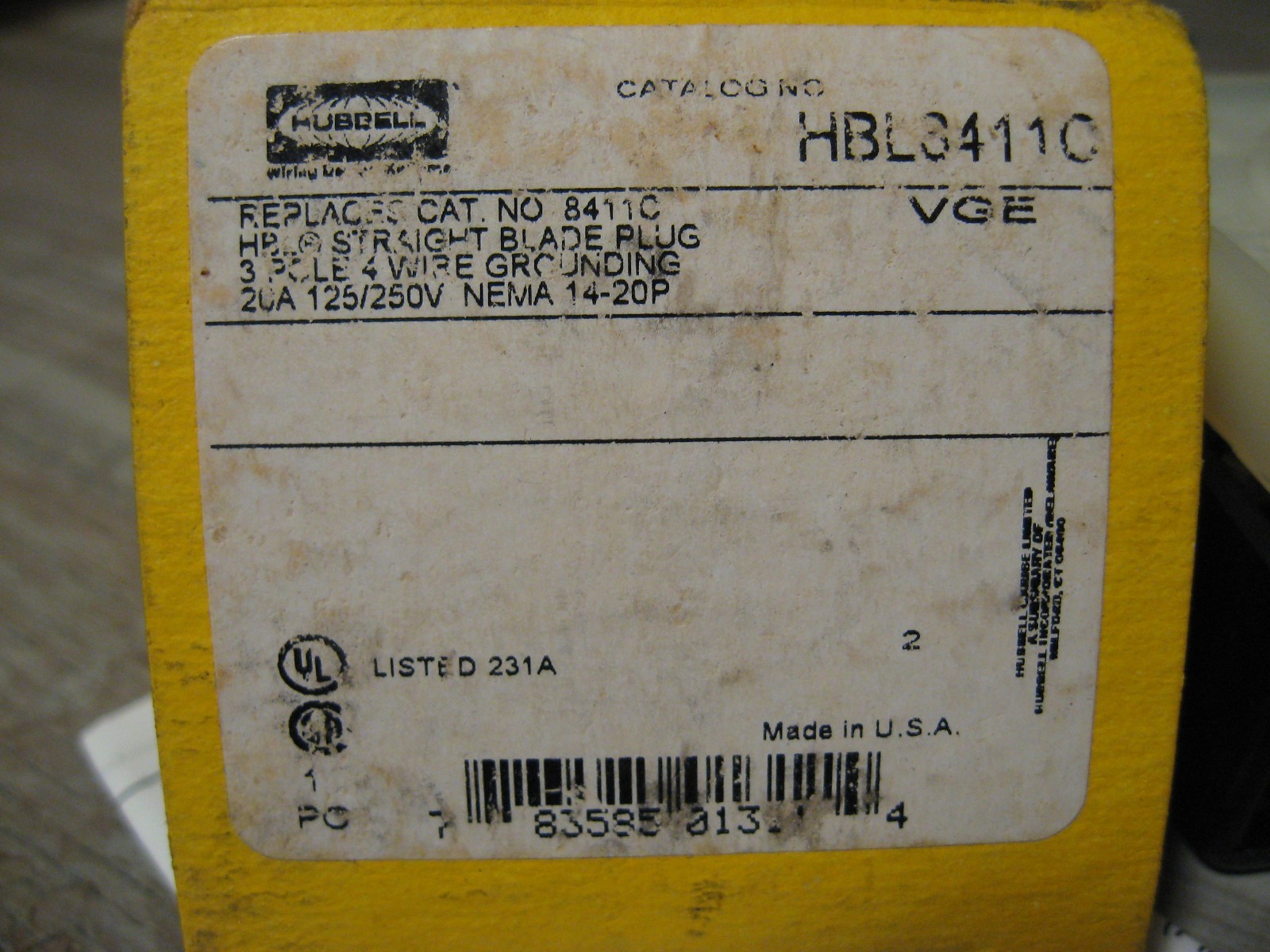 NEW Hubbell HBL8411C 4 Wire Industrial Straight Blade Angle Plug – 20A 125/250V