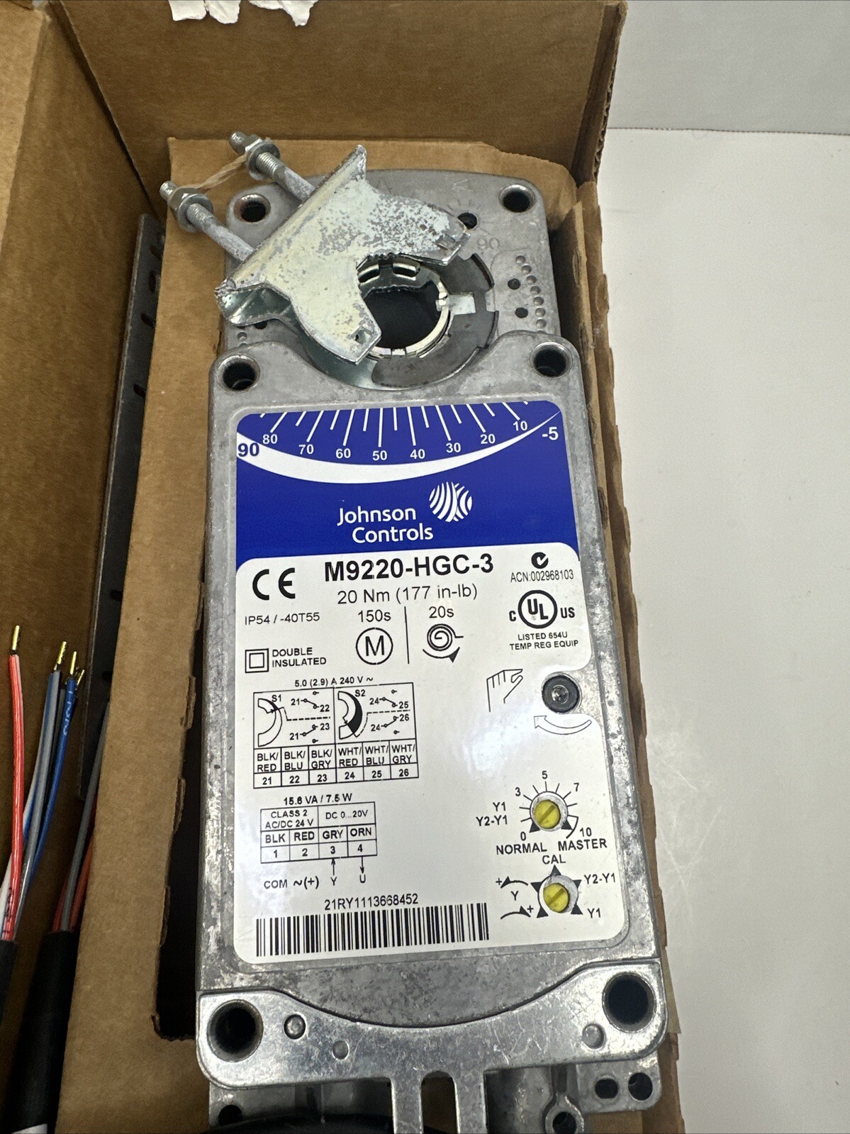 JOHNSON CONTROLS M9220-HGC-3 Rotary Actuator 24VAC 20Nm 177 in/lb Spring Return
