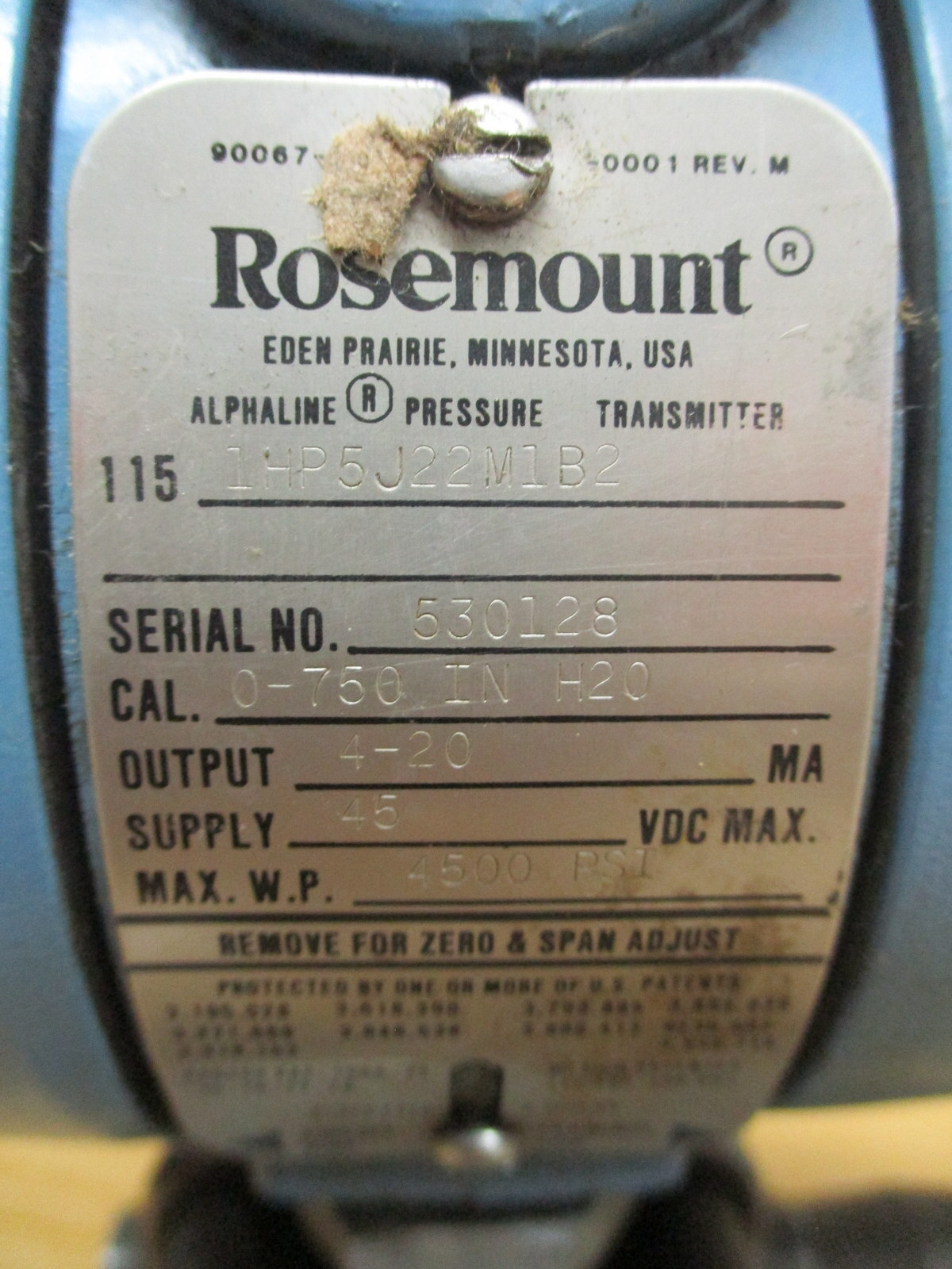 Rosemount 1151HP5J22M1B2 Alphaline Pressure Transmitter W/O Gauge