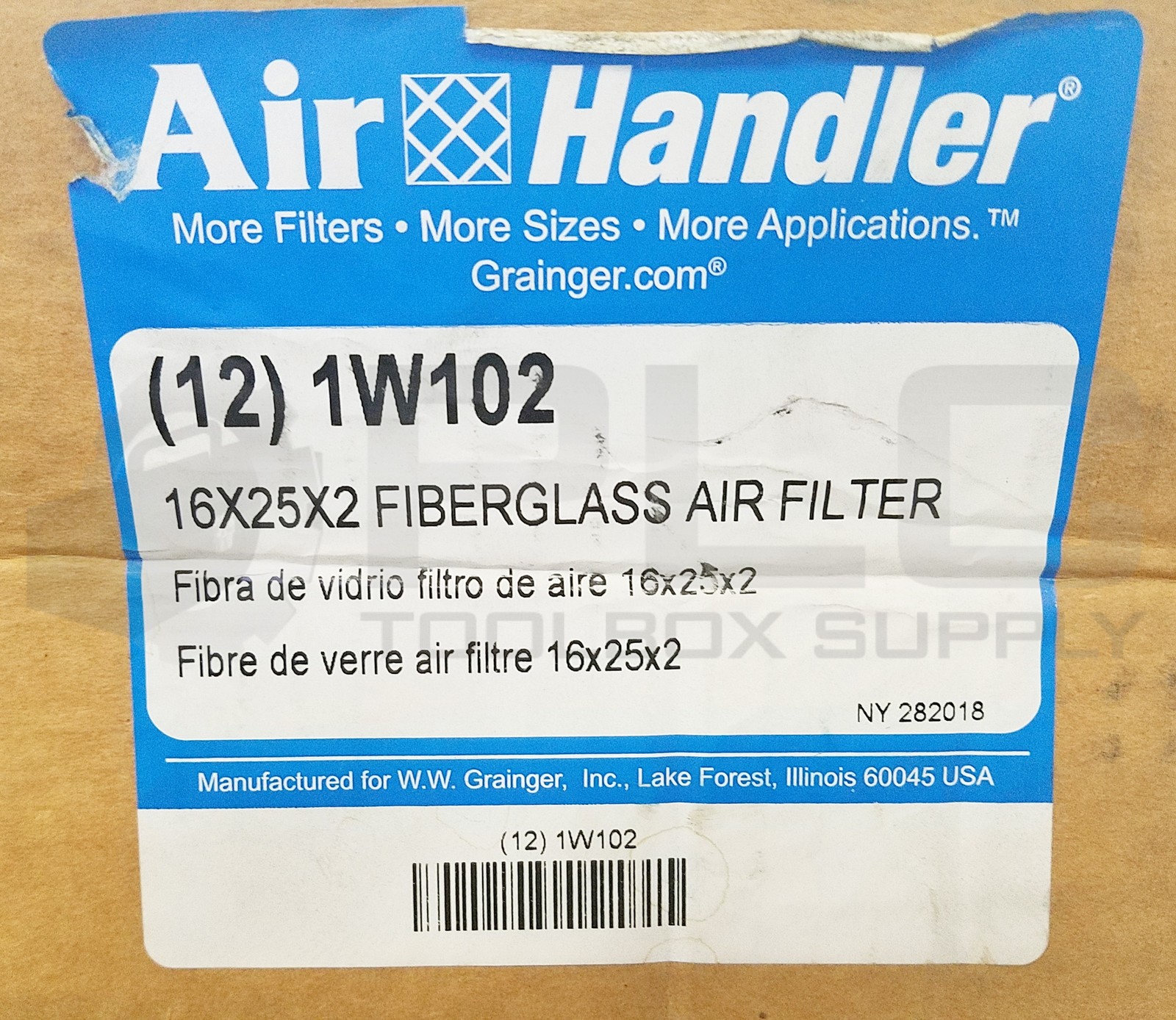 NEW BOX OF 12 AIR HANDLER 1W102 FIBERGLASS AIR FILTER 16x25x2