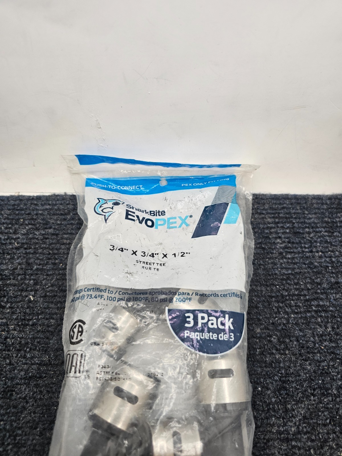 (QTY 3) SHARKBITE EVOPEX K4483WP3: 3/4″ X 3/4″ X 1/2″ STREET TEE