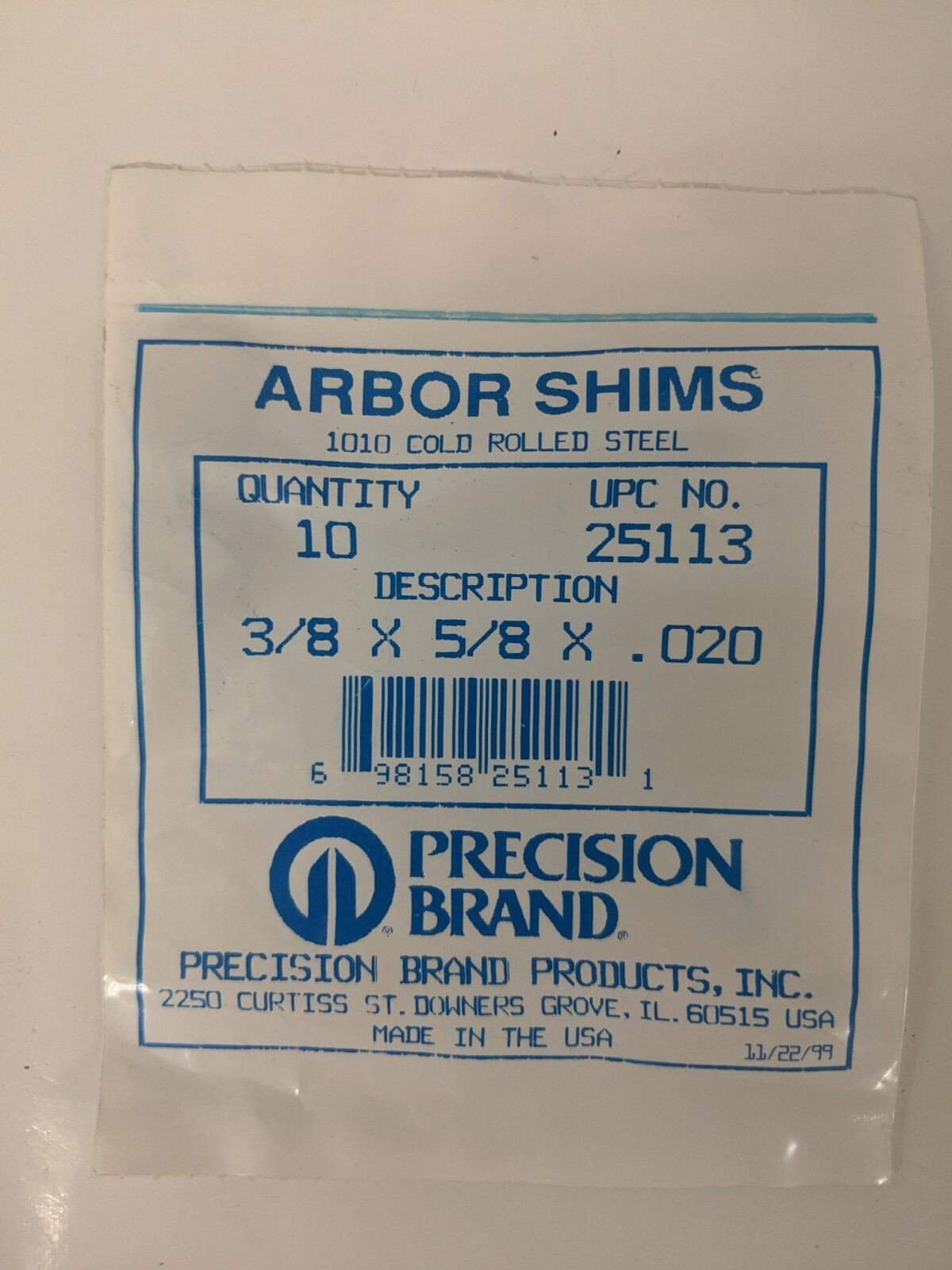 Arbor Shims 25113, .020”