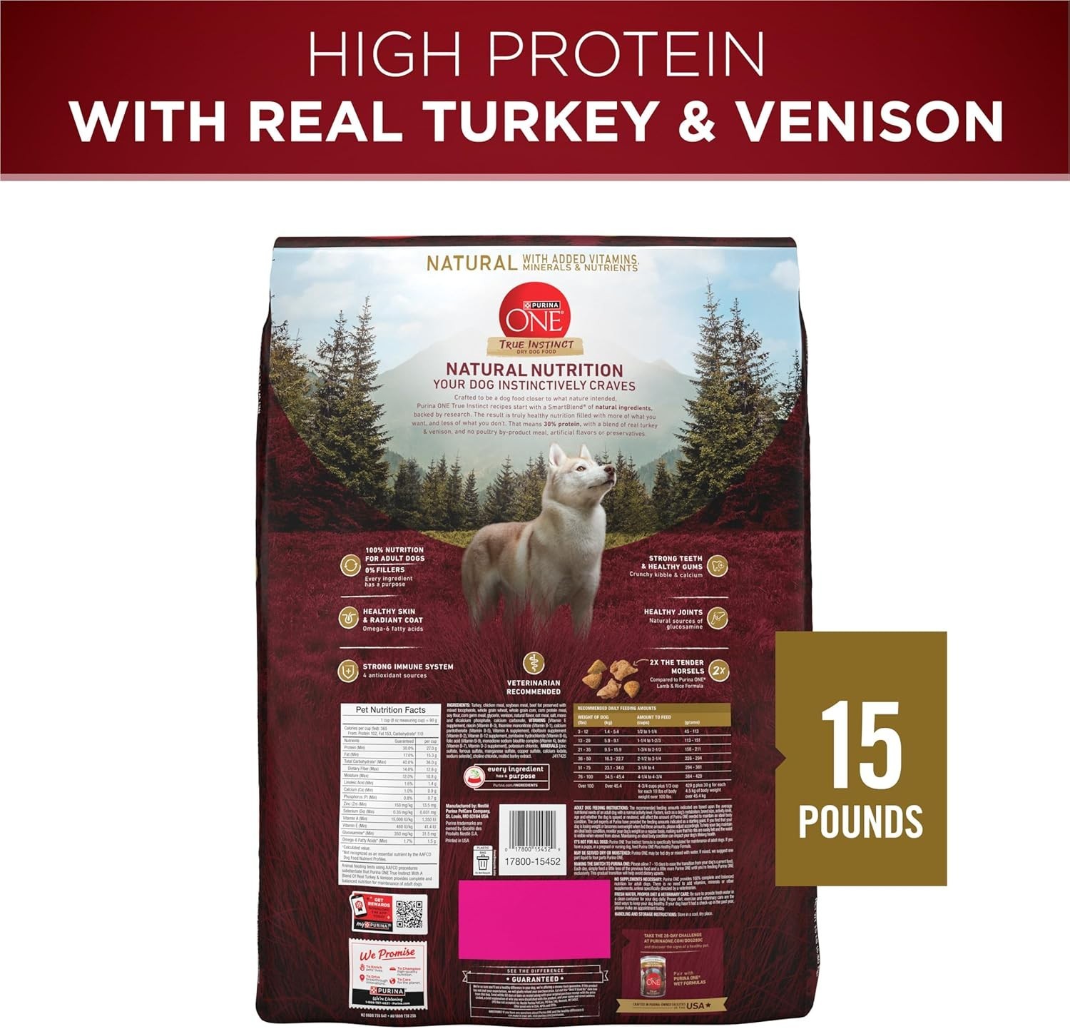 2 PK Purina ONE True Instinct High Protein Dry Dog Food – Turkey & Venison,15lbs