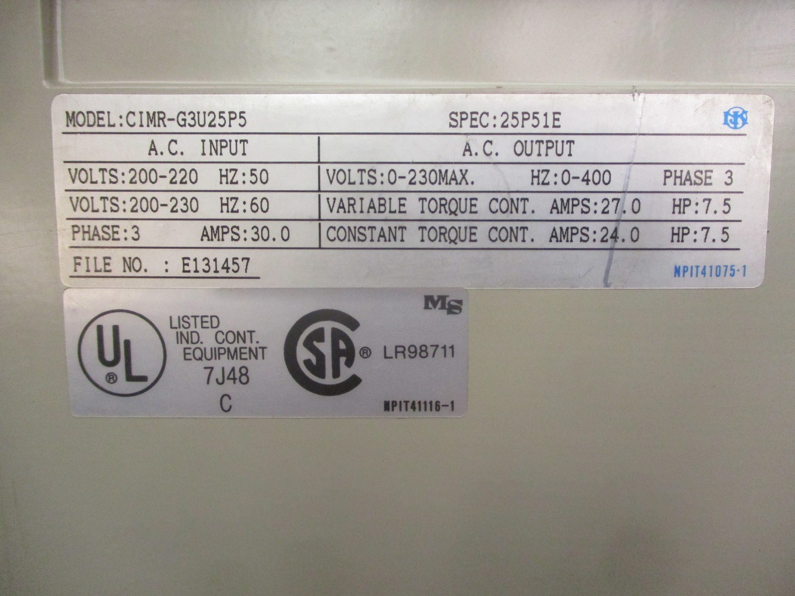 EMS Model G3U-25P5+ Input 190-230VAC Output 24.0/27.0 Amps 52694NADC