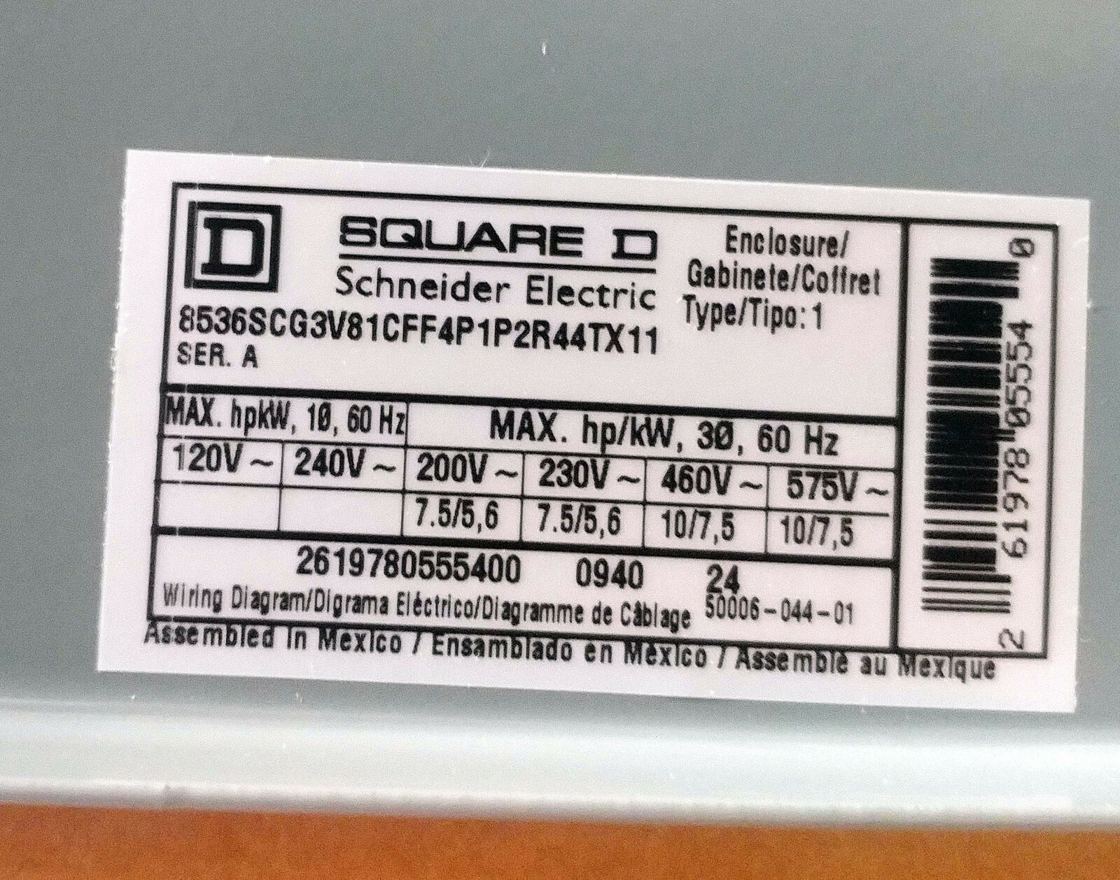 1 NEW SQUARE D 8536SDG1V81CFF4P1P2R44TX11 NEMA 2 COMBINATION STARTER NIB