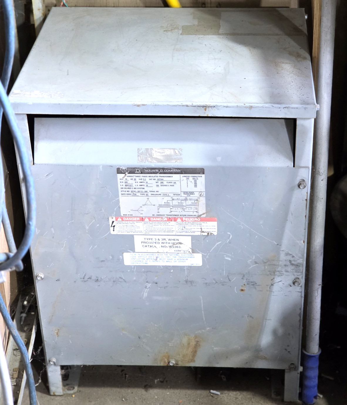 Square D 15kVA Transformer 480V to 480Y/277V 3 Phase Sorgel Type 15T76H