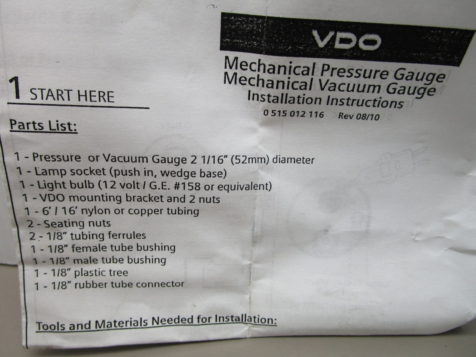 VDO 151070144 2″ GA-52 Single Tank Mechanical Air Pressure Gauge 0-150psi