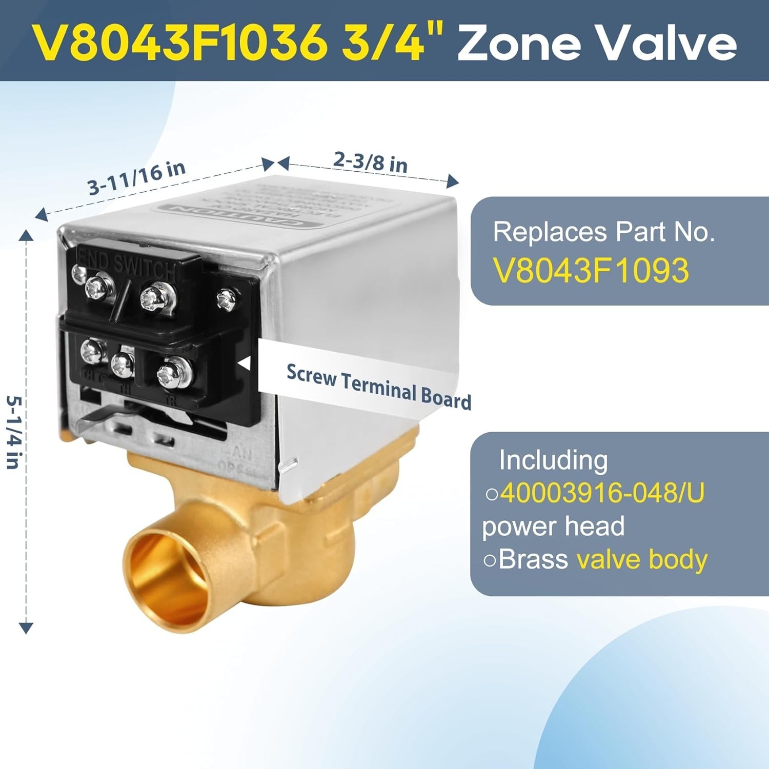NEW V8043F1036 Zone Valve 3/4 Sweat 24V 2-Way 4-Wire Normally Closed Actuator