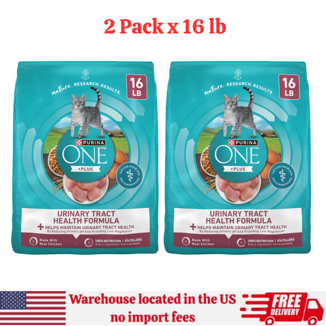 Purina ONE High Protein Dry Cat Food,+Plus Urinary Tract Health Formula 16lb,2PK