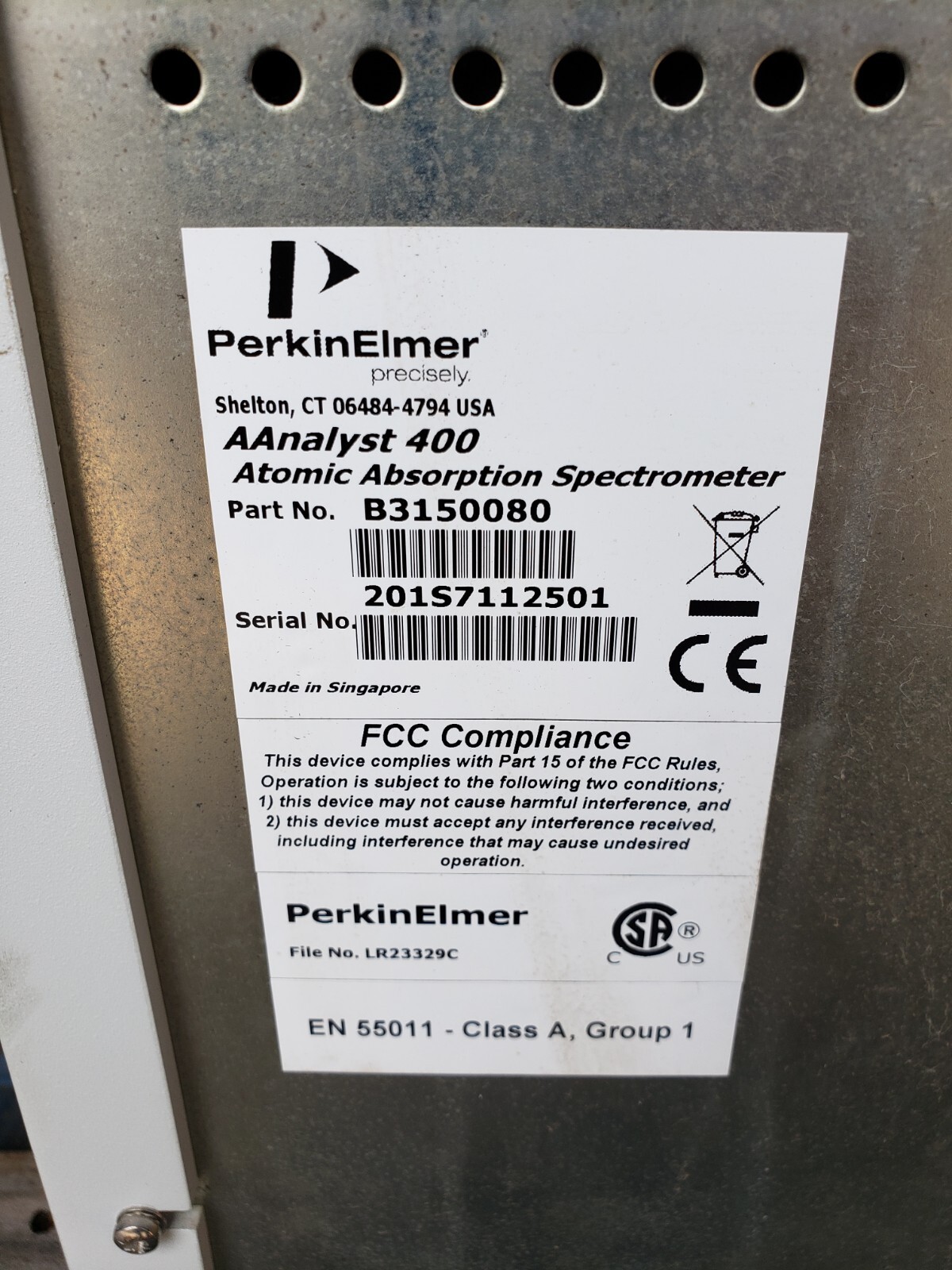 PERKIN ELMER ANALYST 400 B3150080 ATOMIC ABSORPTION SPECTROMETER