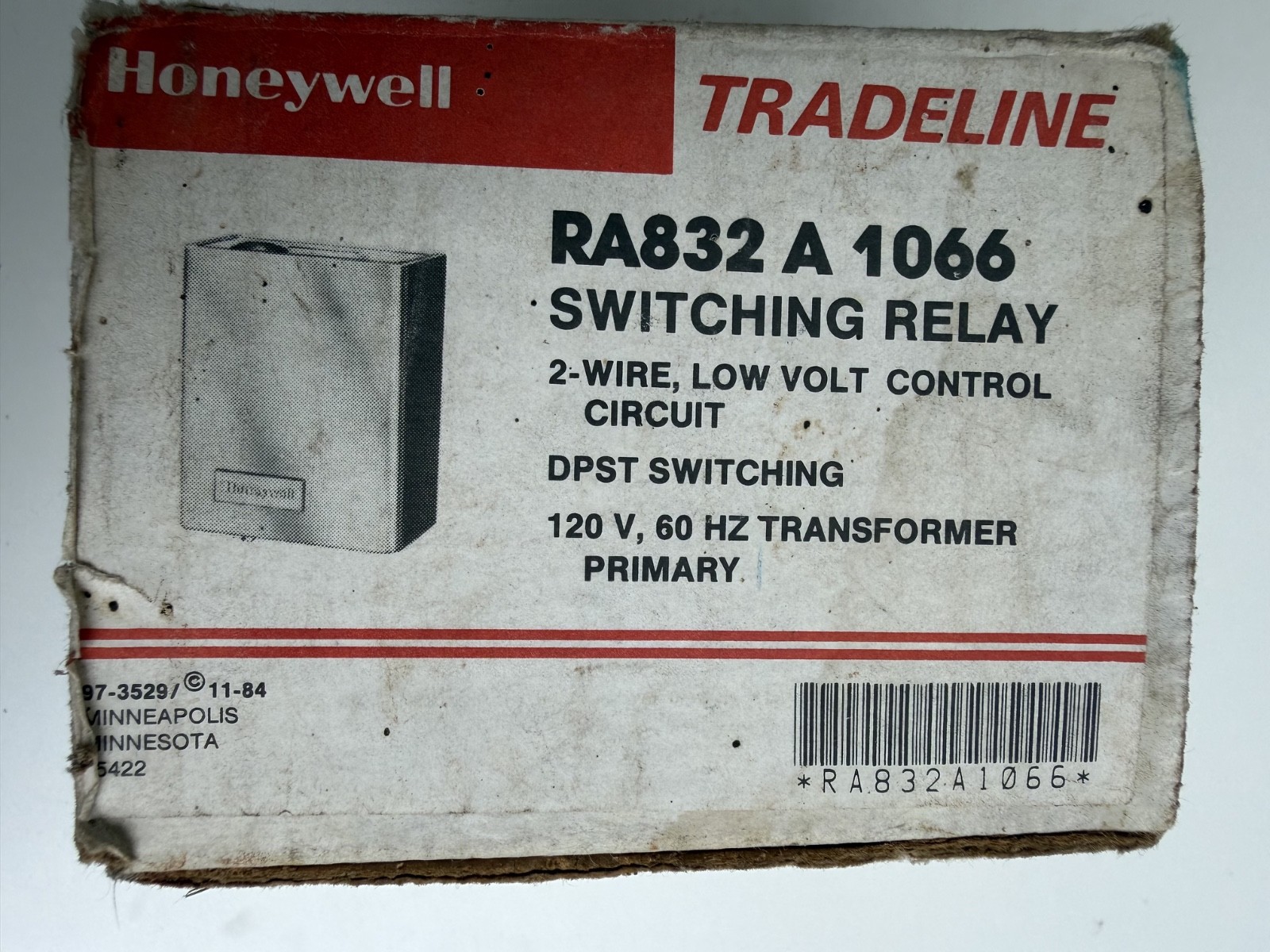Honeywell RA832A1066 Hydronic Switching Relay 24 120V DPST NOS