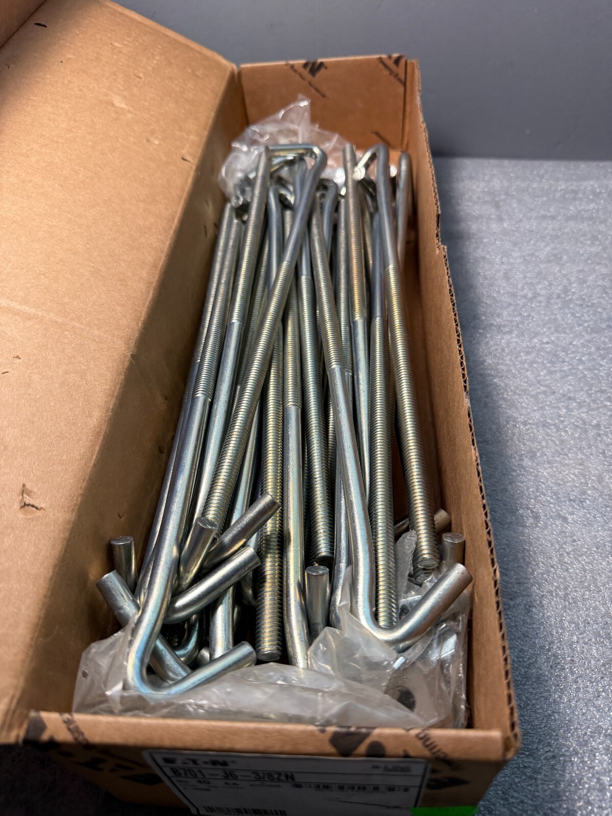LOT OF 40 B-Line B701-J6-3/8ZN J-Hook, 11-3/4 in L, Low Carbon Steel, Electro-Pl