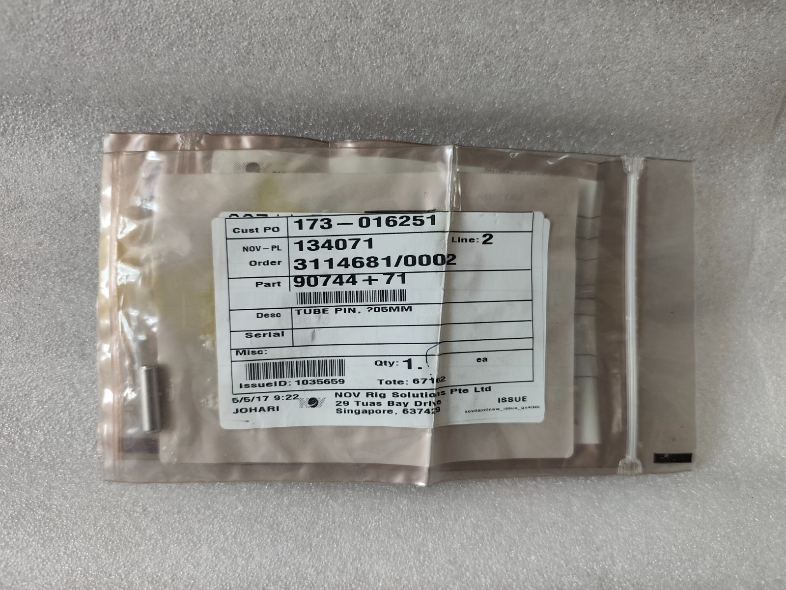 National Oilwell Varco NOV 90744+71 Tube Pin 5mm Z-BACK T6468 OEM Part Lot Of 2