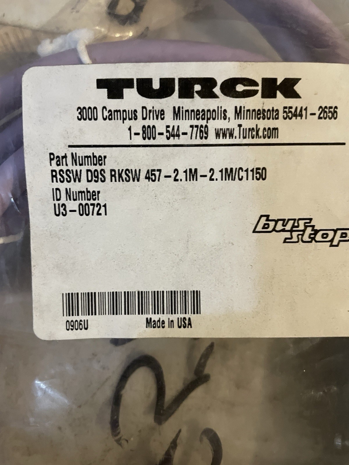 Turck RSSW D9S RKSW 457-2.1M-2.1M/C1150 ID Number U3-00721