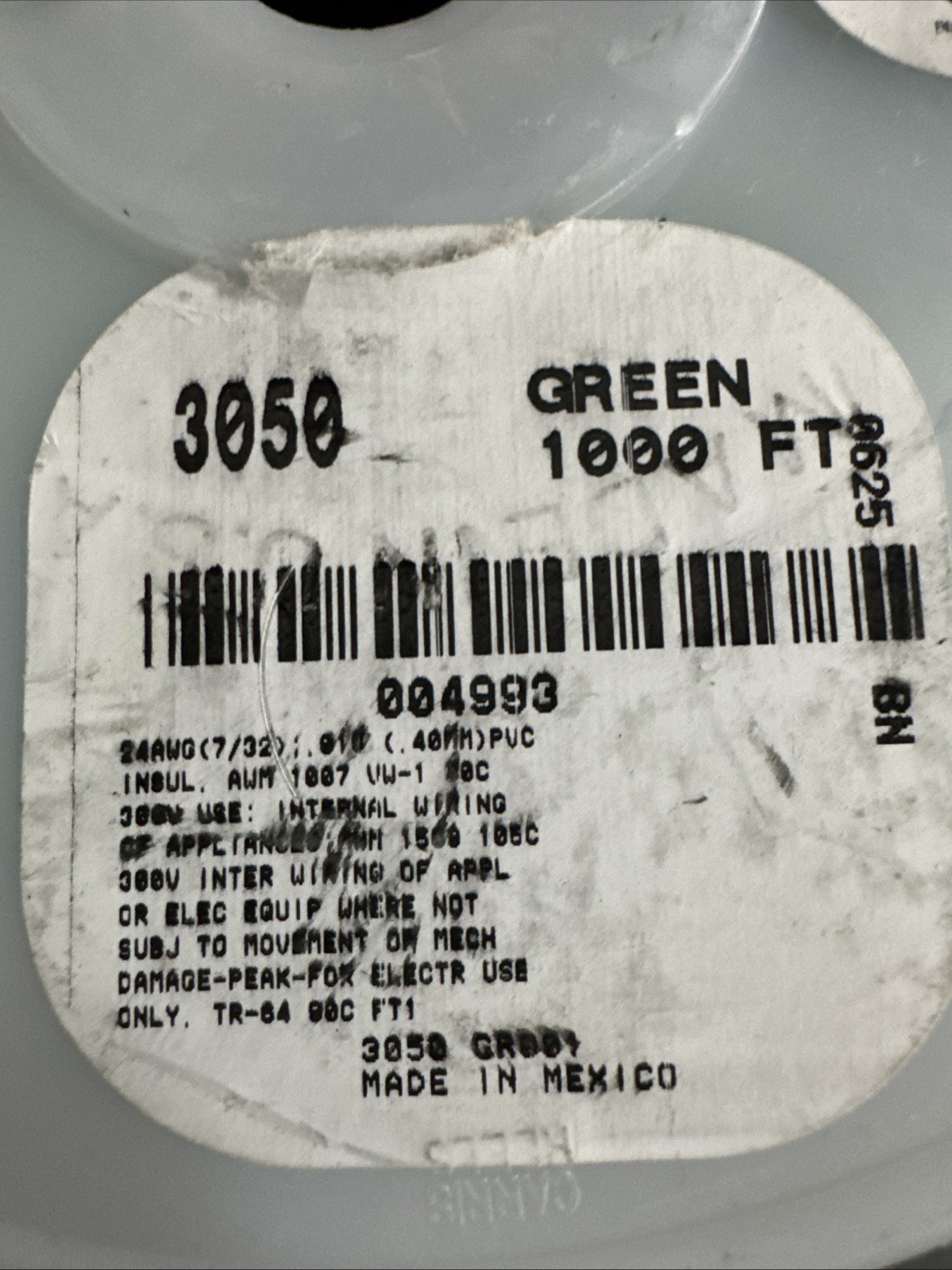 ALPHA WIRE 3050 1000 FT Green 24AWG 24 AWG .40 MM 7/32 PVC SPOOL 3050-GR001 Hook