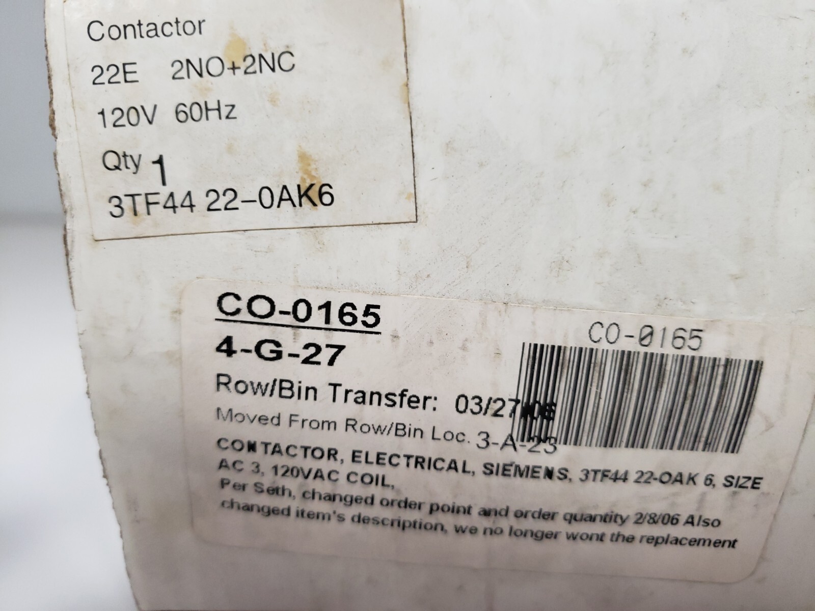 SIEMENS 3TF44 22-0A CONTACTOR 3 PHASE 2NO 2NC 120VAC COIL 60HZ NIB