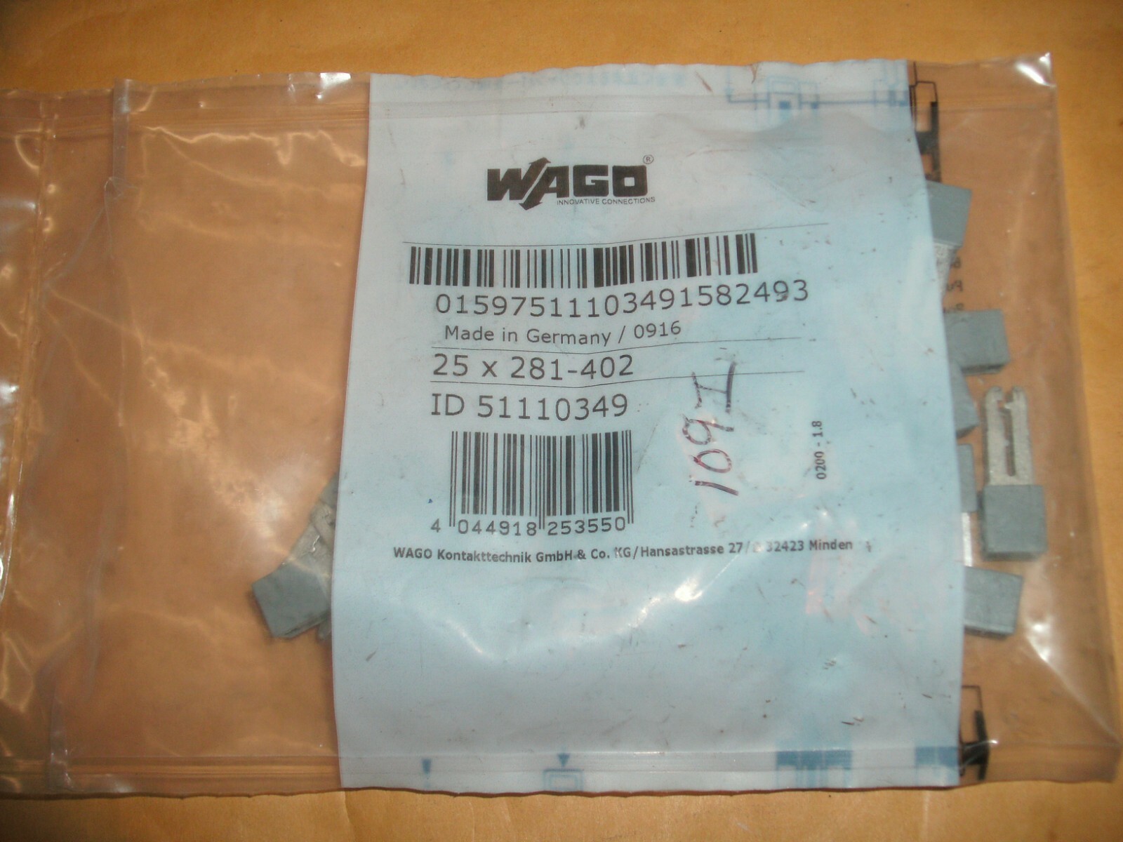 25 – WAGO 51110349 281-402 TERMINAL BLOCK JUMPER 2 POSITION 6MM 32A GRAY