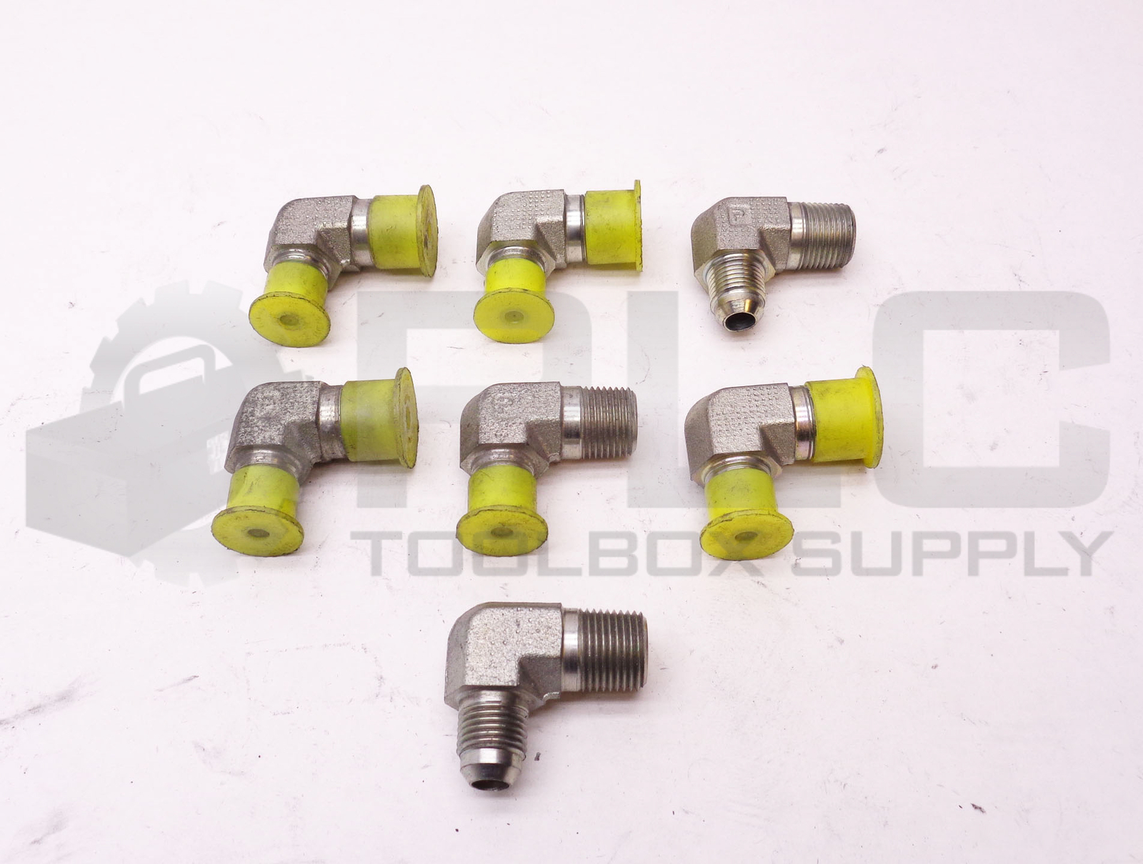 LOT OF 7 NEW PARKER 3/8″ IN MALE 9/16″ TAPERED MALE 90° ELBOW FITTING
