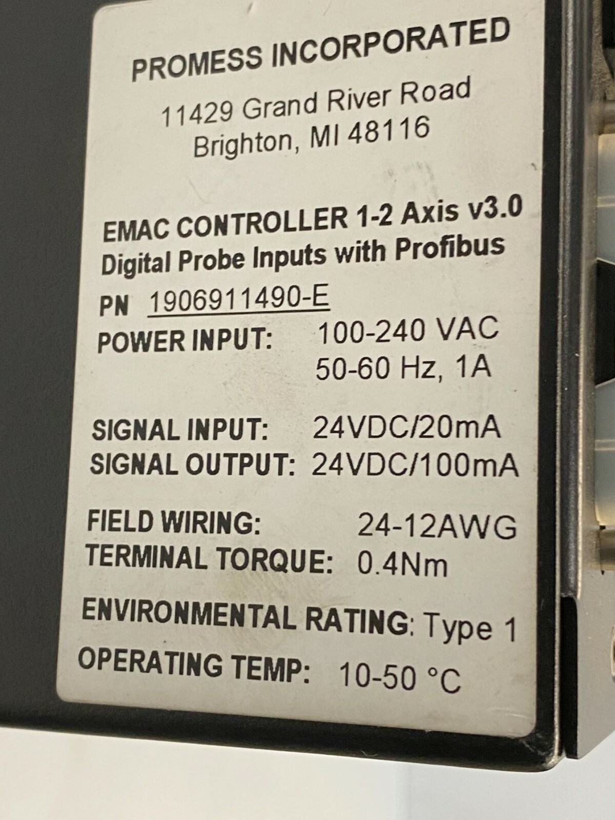 Promess #1906911490-E EMAC Controller 1-2 Axis v3.0