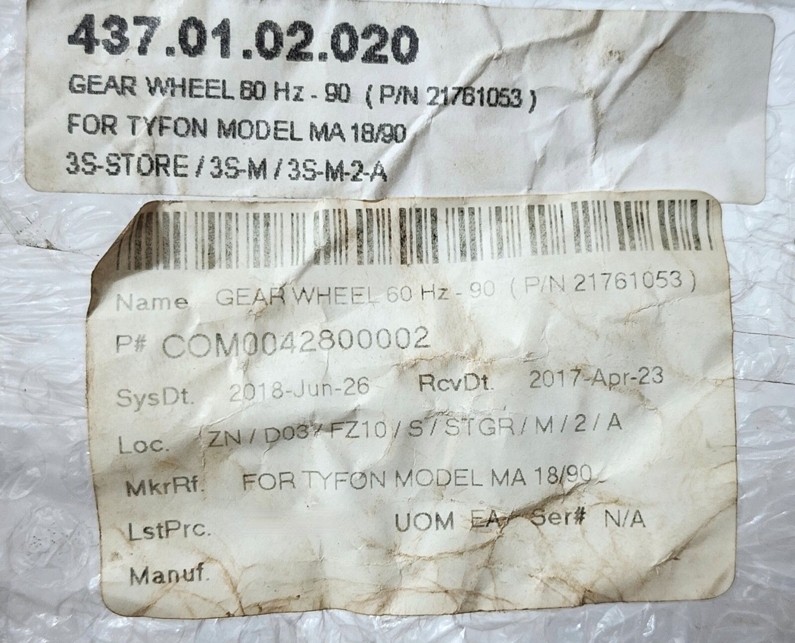 Kockumation Kockum Sonics 21761053 Gear Wheel 60Hz for TYFON MA 18/90