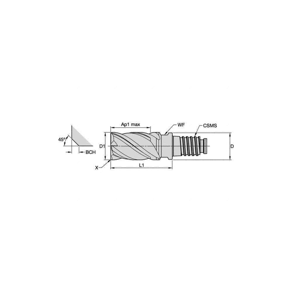 Kennametal 6072338 Square End Mill Head 1″ Mill Diam, 1-1/2″ LOC, 4 Flutes