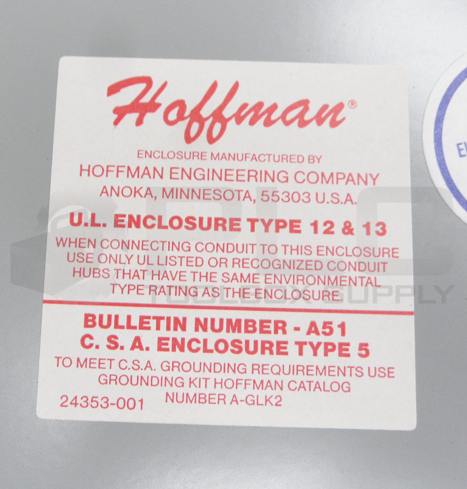 HOFFMAN A51 ENCLOSURE BOX 10″ X 8″ X 6″ TYPE 12 & 13