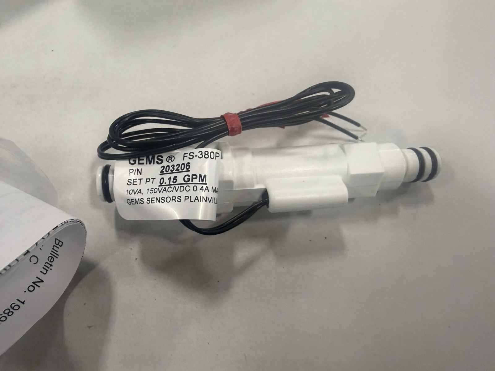 Gems FS‑380P Inline Flow Switch – Model 203206 – 0.15 GPM – NEW in Box