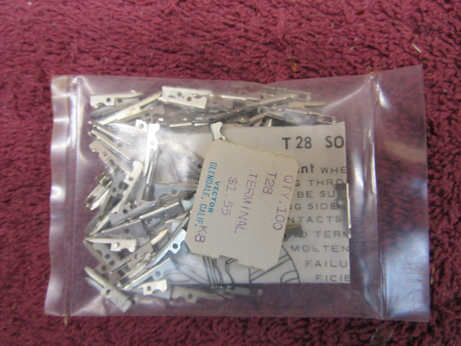 500 NOS NIP Vector Electronics T28 Silver Push in Terminal
