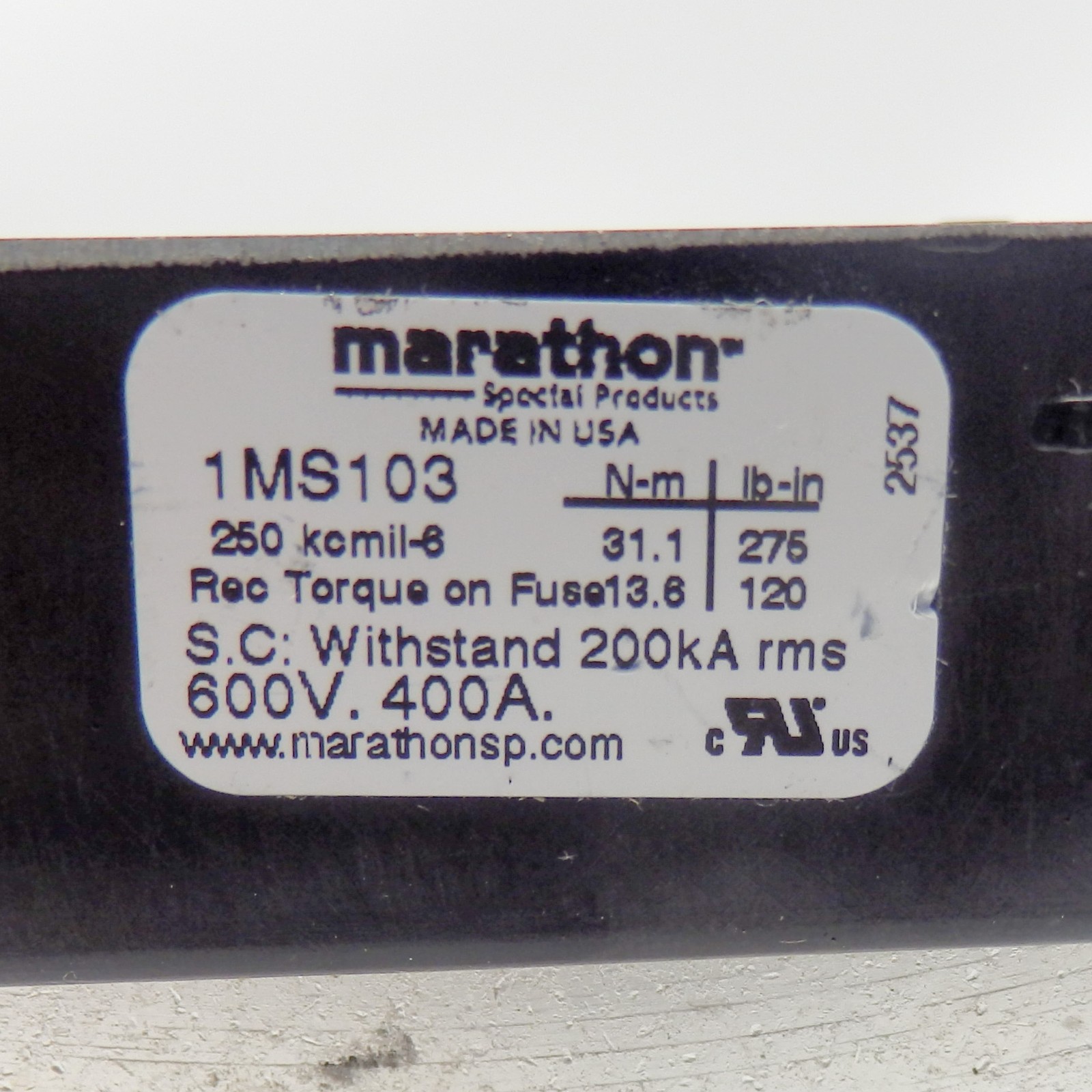 Marathon 1MS103 1-Pole 400A 600V Box Lug Black Semiconductor Fuse Holder